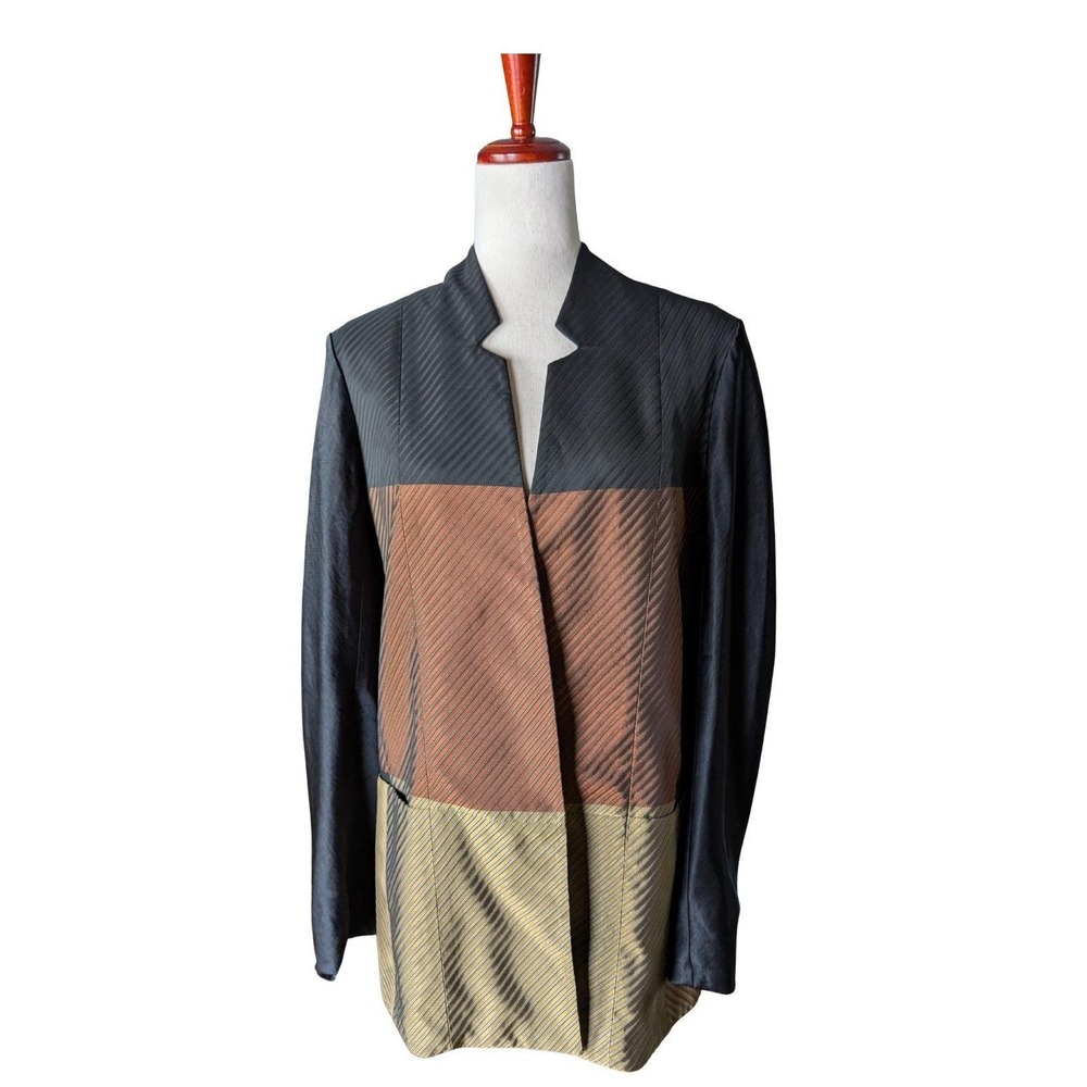 Zero + Maria Cornejo Ellie Black Copper Gold Colorblock Silk Blend Blazer Size 6
